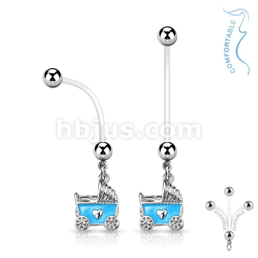 316L Surgical Steel Baby Stroller Pregnancy Belly Ring Bioflex with... - Image 3