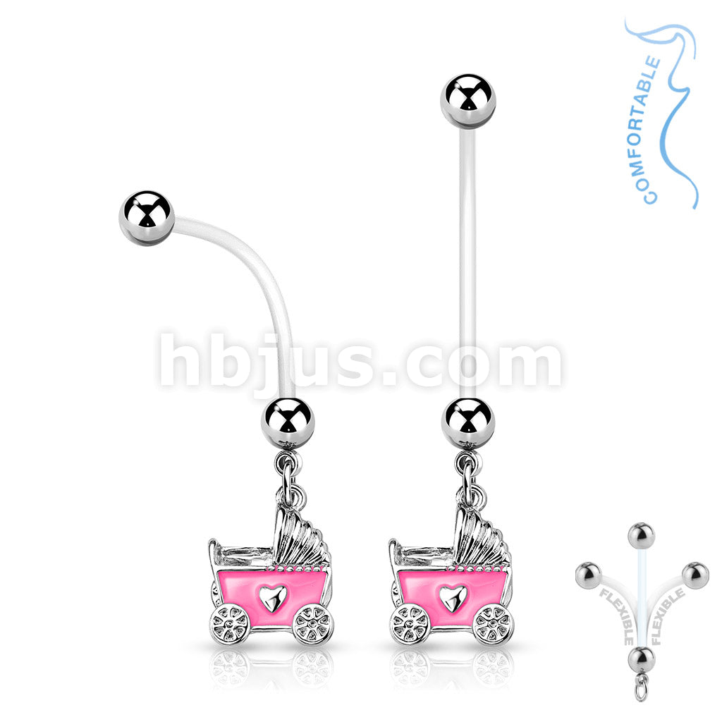 316L Surgical Steel Baby Stroller Pregnancy Belly Ring Bioflex with... - Image 4