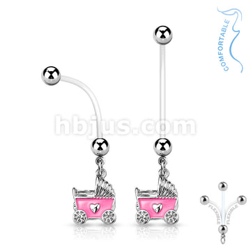 316L Surgical Steel Baby Stroller Pregnancy Belly Ring Bioflex with... - Image 4