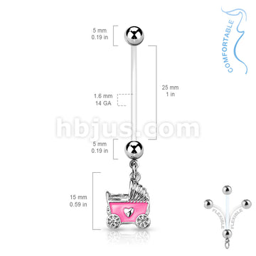 316L Surgical Steel Baby Stroller Pregnancy Belly Ring Bioflex with... - Image 5