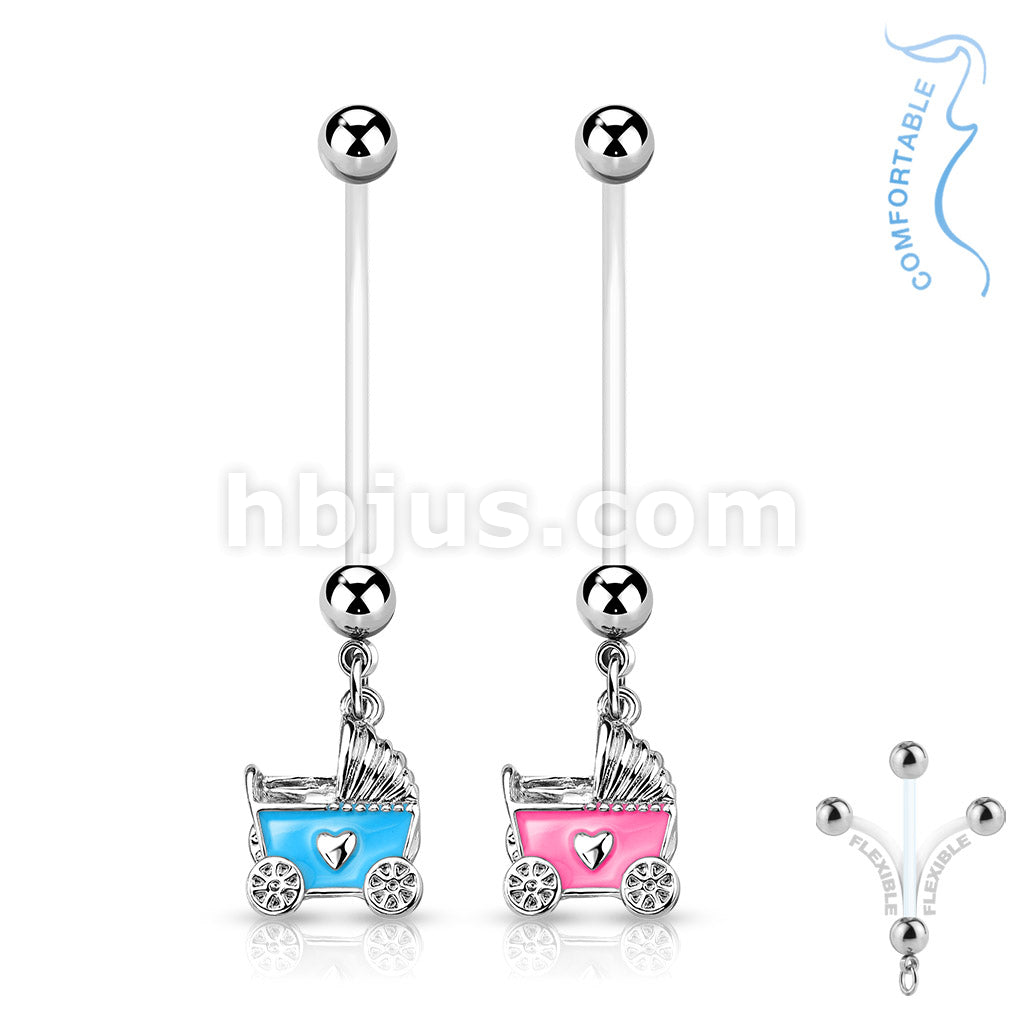 316L Surgical Steel Baby Stroller Pregnancy Belly Ring Bioflex with... - Image 6