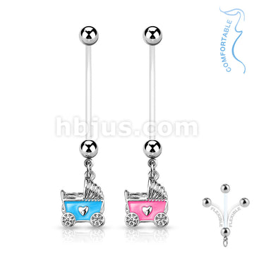 316L Surgical Steel Baby Stroller Pregnancy Belly Ring Bioflex with... - Image 6