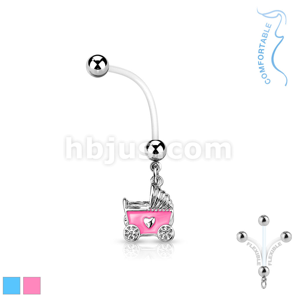316L Surgical Steel Baby Stroller Pregnancy Belly Ring Bioflex with... - Image 2