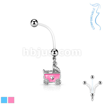 316L Surgical Steel Baby Stroller Pregnancy Belly Ring Bioflex with... - Image 2