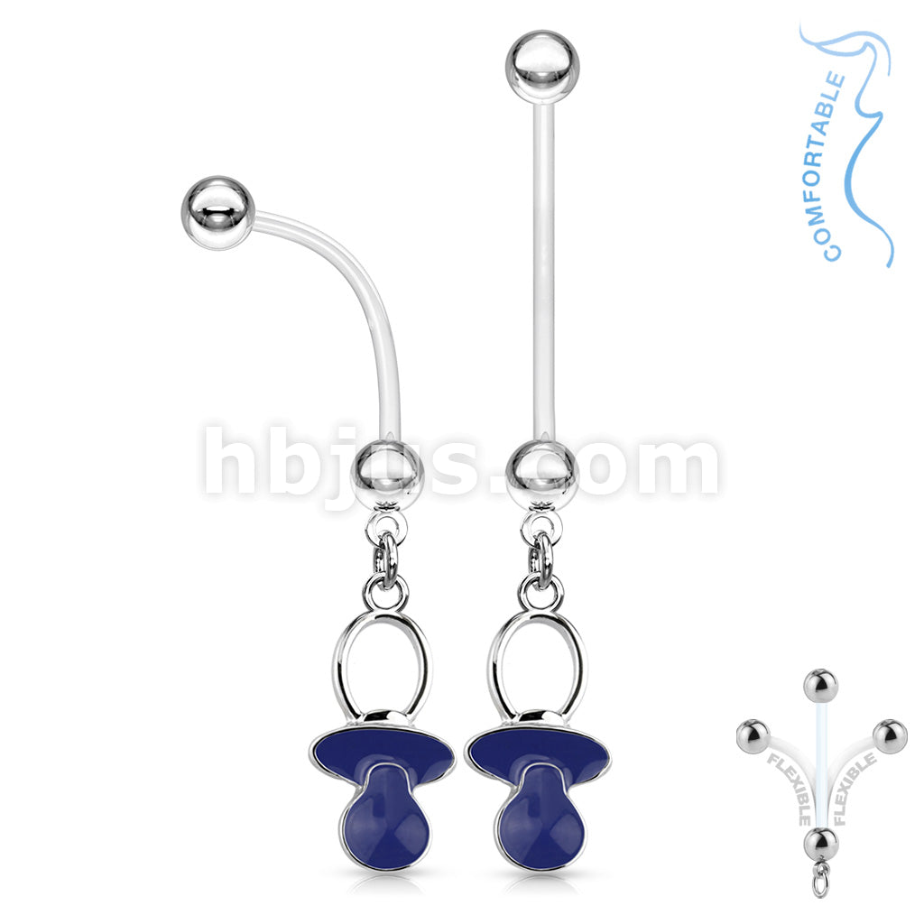 316L Surgical Steel Baby Pacifier Dangle Bio Flex Pregnancy Navel Ring - Image 3