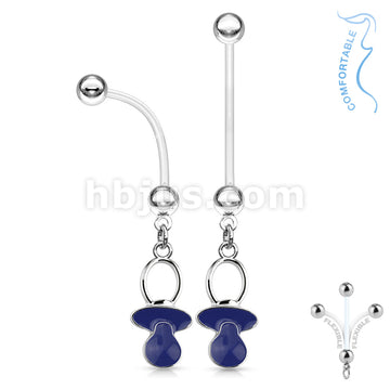 316L Surgical Steel Baby Pacifier Dangle Bio Flex Pregnancy Navel Ring - Image 3