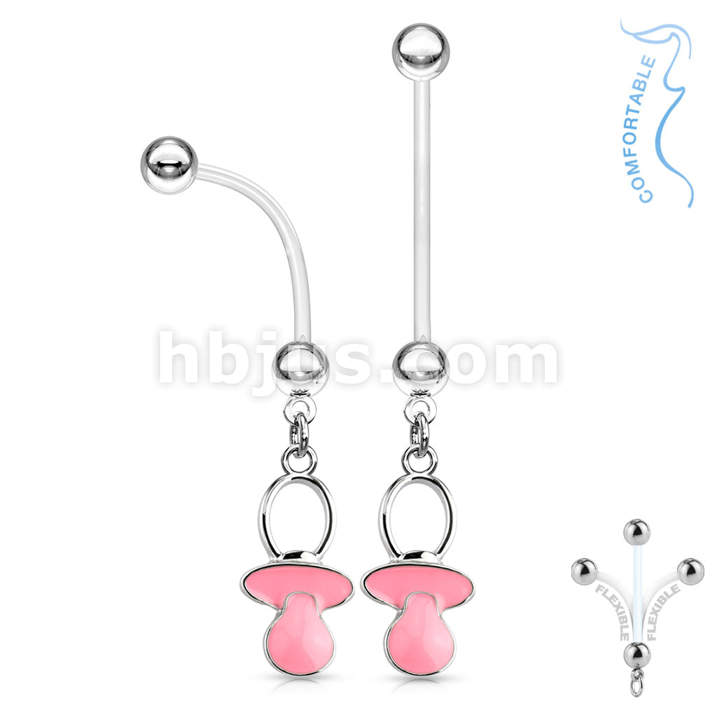 316L Surgical Steel Baby Pacifier Dangle Bio Flex Pregnancy Navel Ring - Image 4
