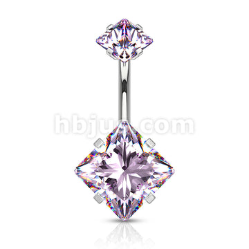 Square CZ Prong Set with Internal thread Top Double Jeweled 316L... - Image 9