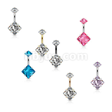 Square CZ Prong Set with Internal thread Top Double Jeweled 316L... - Image 11