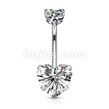 All 316L Surgical Steel Prong Set CZ Internal Thread Top Double Heart... - Image 3