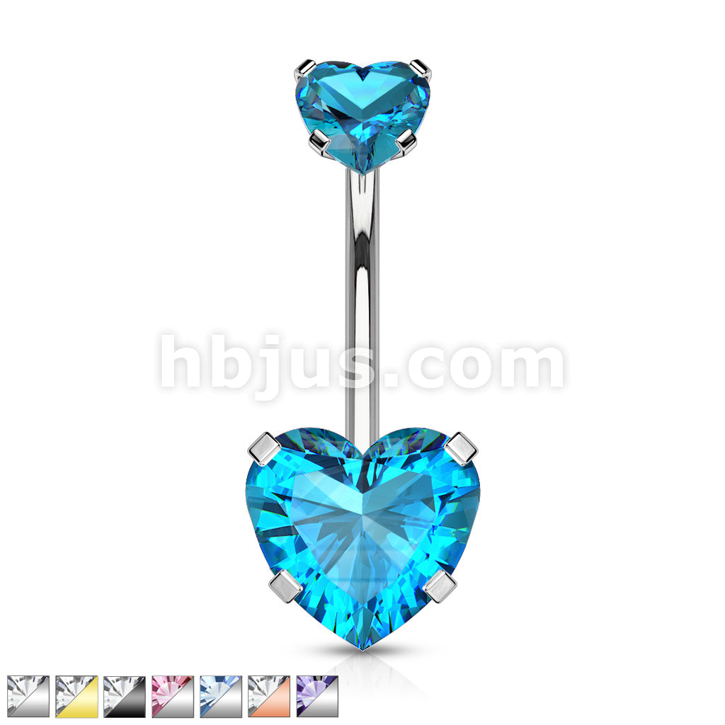 All 316L Surgical Steel Prong Set CZ Internal Thread Top Double Heart... - Image 2