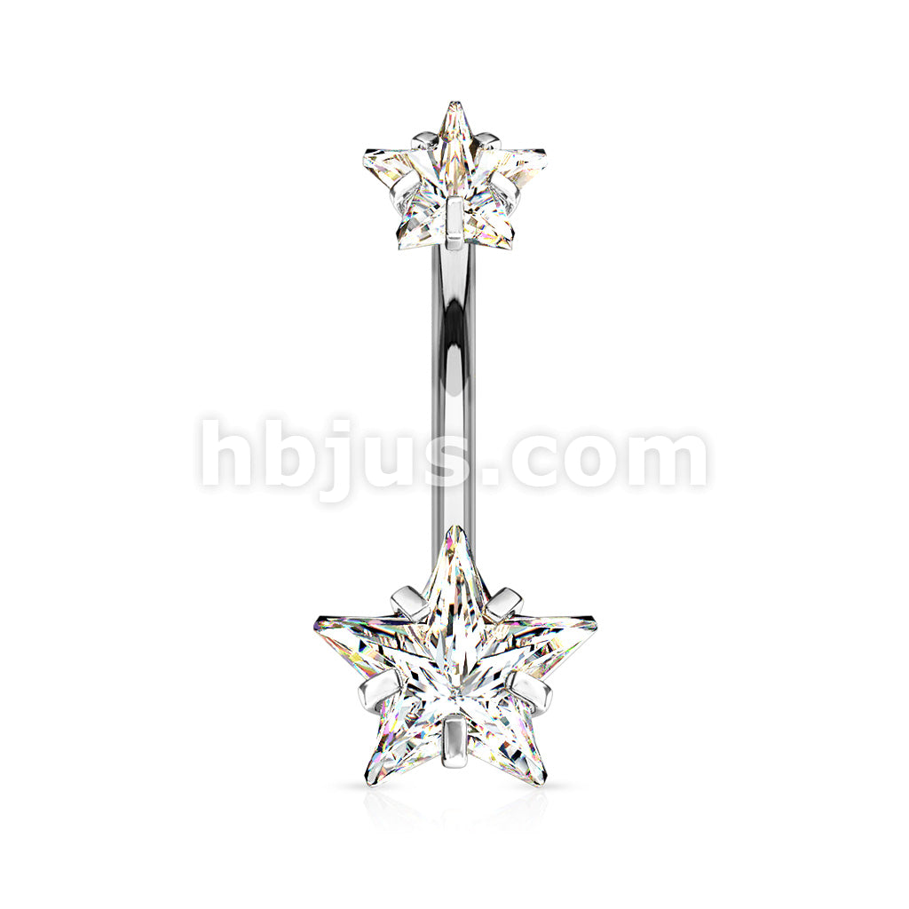 All 316L Surgical Steel Prong Set Double Star CZ Internally Threaded... - Image 3