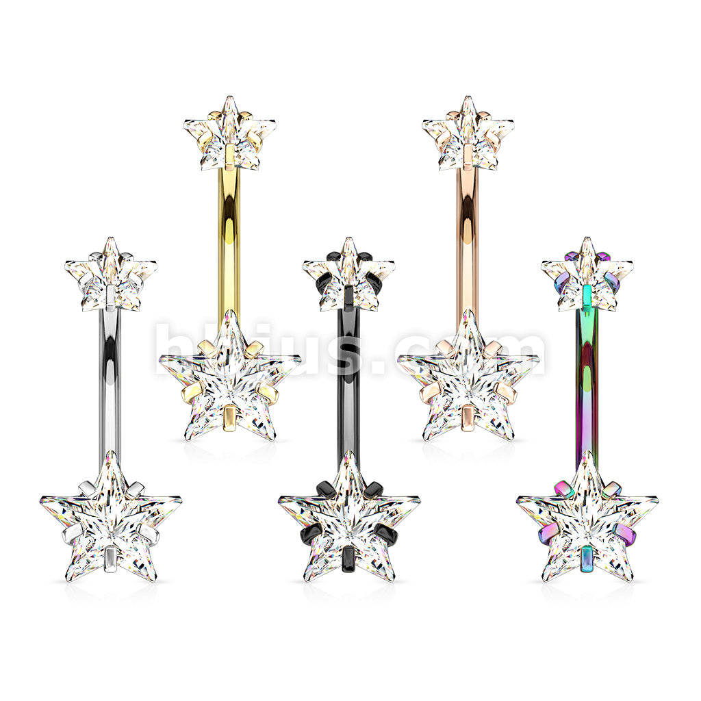 All 316L Surgical Steel Prong Set Double Star CZ Internally Threaded... - Image 9