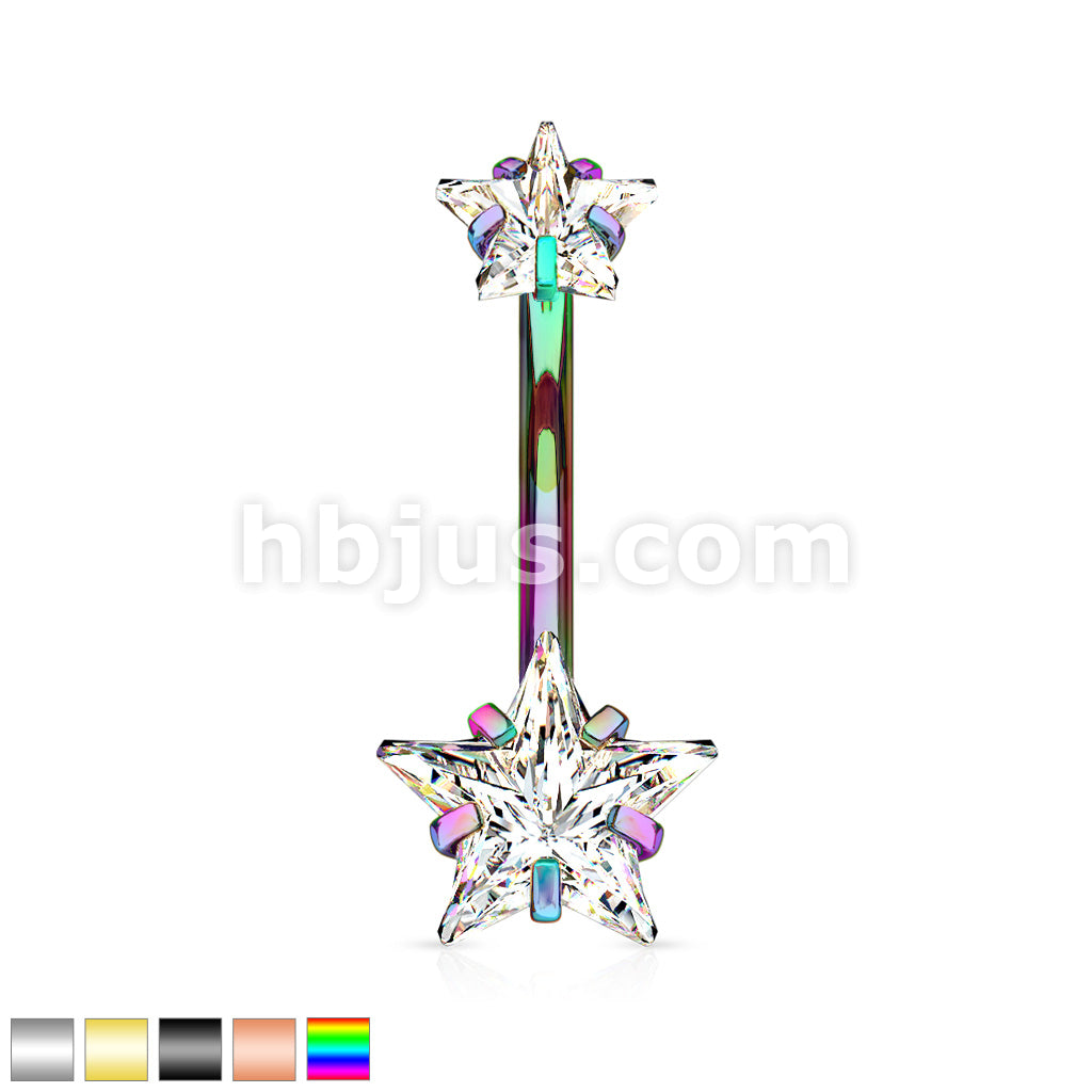 All 316L Surgical Steel Prong Set Double Star CZ Internally Threaded... - Image 2