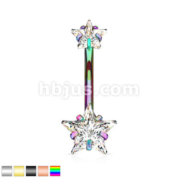 All 316L Surgical Steel Prong Set Double Star CZ Internally Threaded... - Image 2
