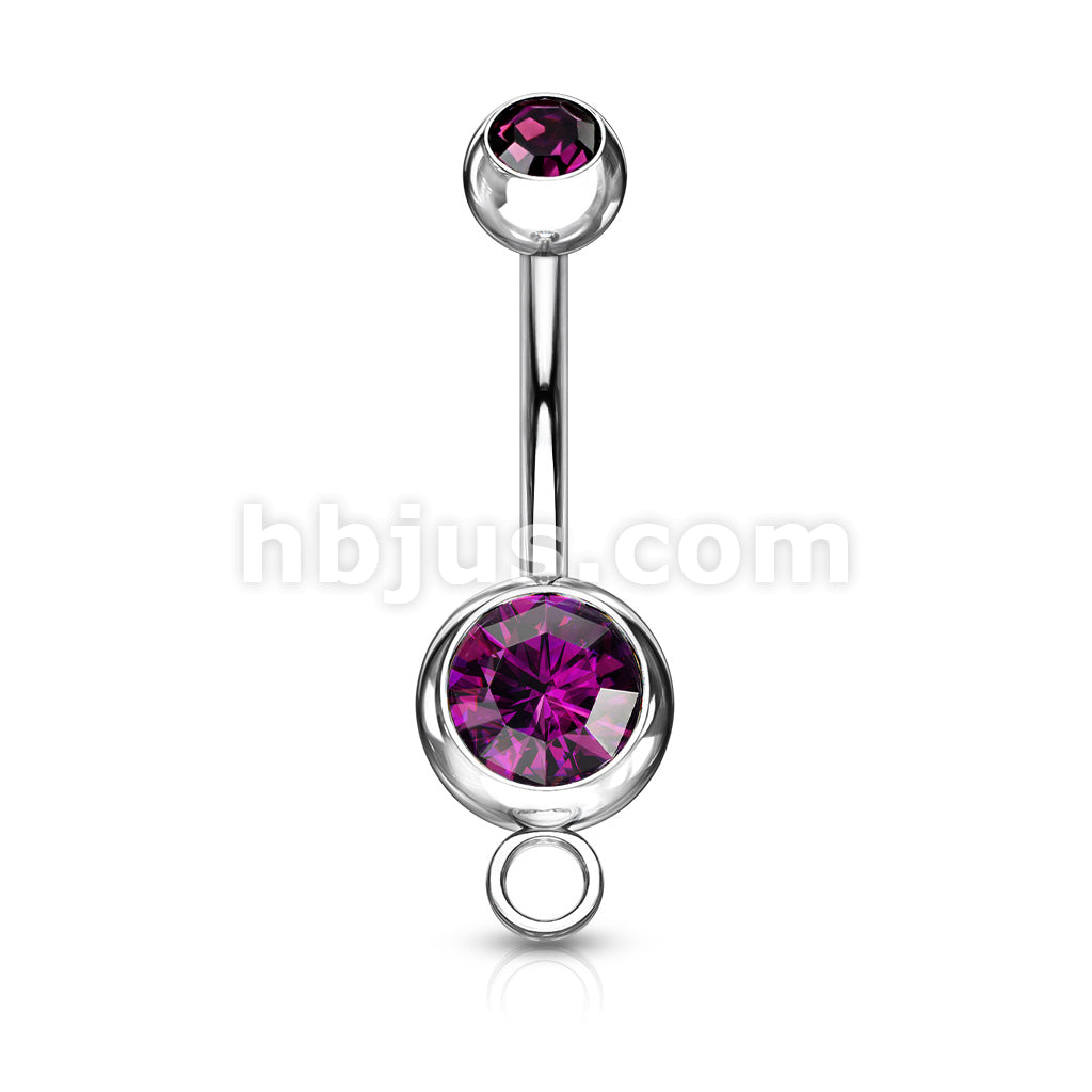 Double Press Fit Gem 316L Surgical SteelNavel Ring w/Steel Hoop - Image 2