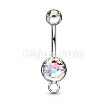 Double Press Fit Gem 316L Surgical SteelNavel Ring w/Steel Hoop - Image 3