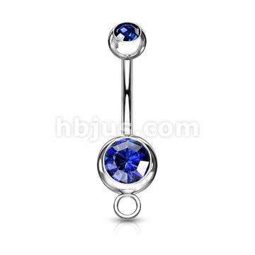 Double Press Fit Gem 316L Surgical SteelNavel Ring w/Steel Hoop - Image 4