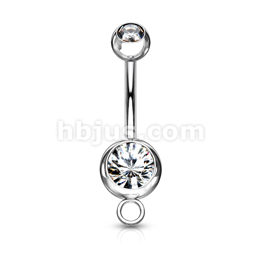 Double Press Fit Gem 316L Surgical SteelNavel Ring w/Steel Hoop - Image 5