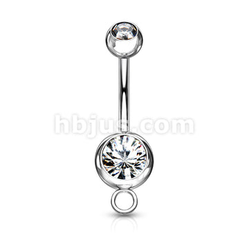 Double Press Fit Gem 316L Surgical SteelNavel Ring w/Steel Hoop - Image 5