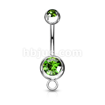 Double Press Fit Gem 316L Surgical SteelNavel Ring w/Steel Hoop - Image 7