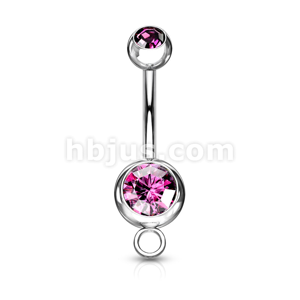 Double Press Fit Gem 316L Surgical SteelNavel Ring w/Steel Hoop - Image 8