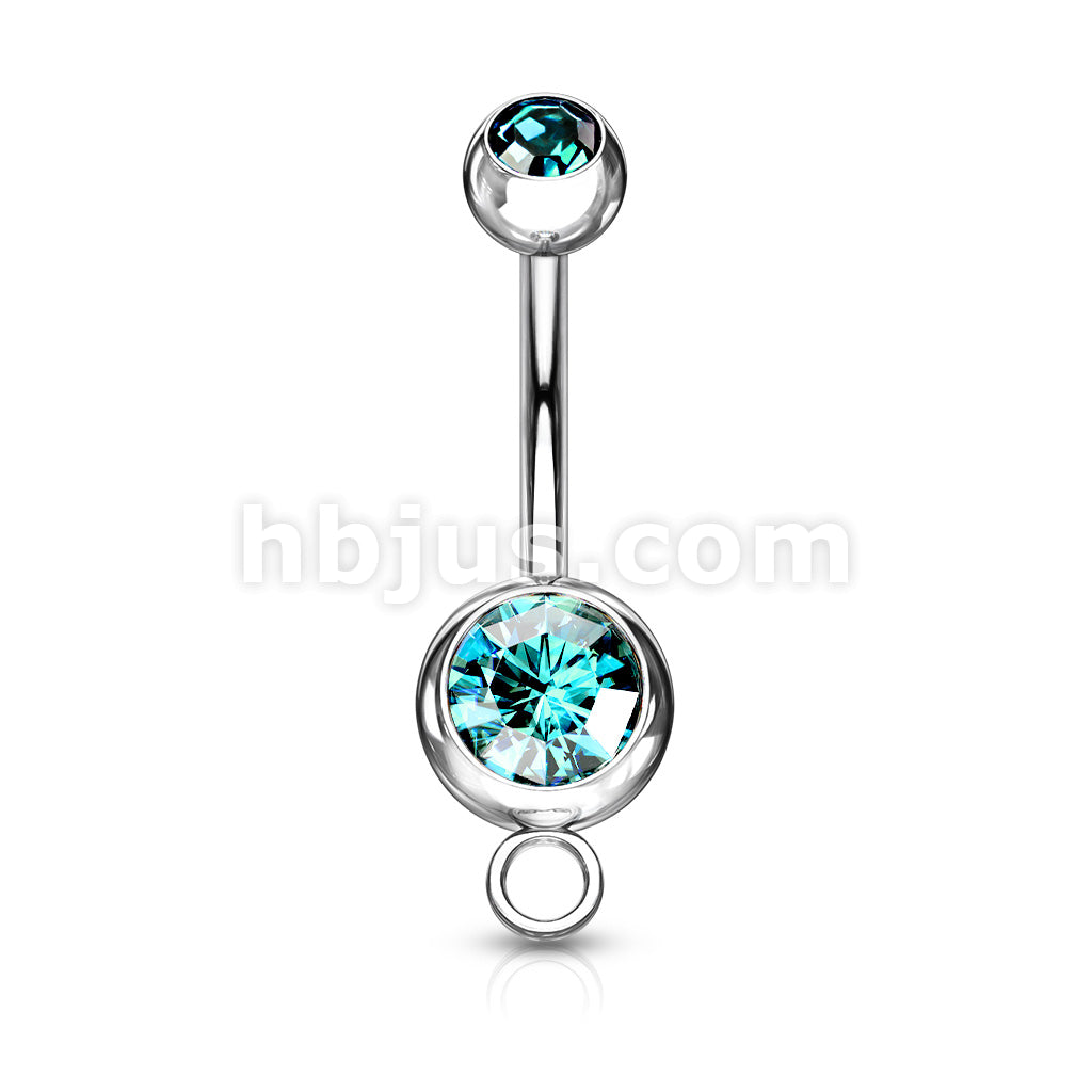 Double Press Fit Gem 316L Surgical SteelNavel Ring w/Steel Hoop - Image 9