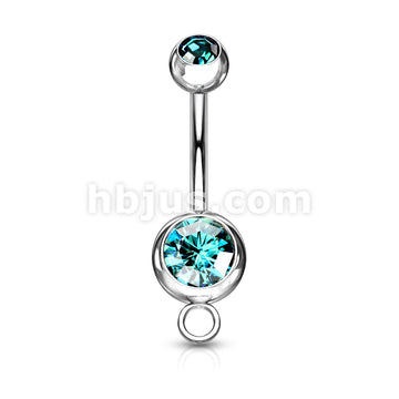 Double Press Fit Gem 316L Surgical SteelNavel Ring w/Steel Hoop - Image 9