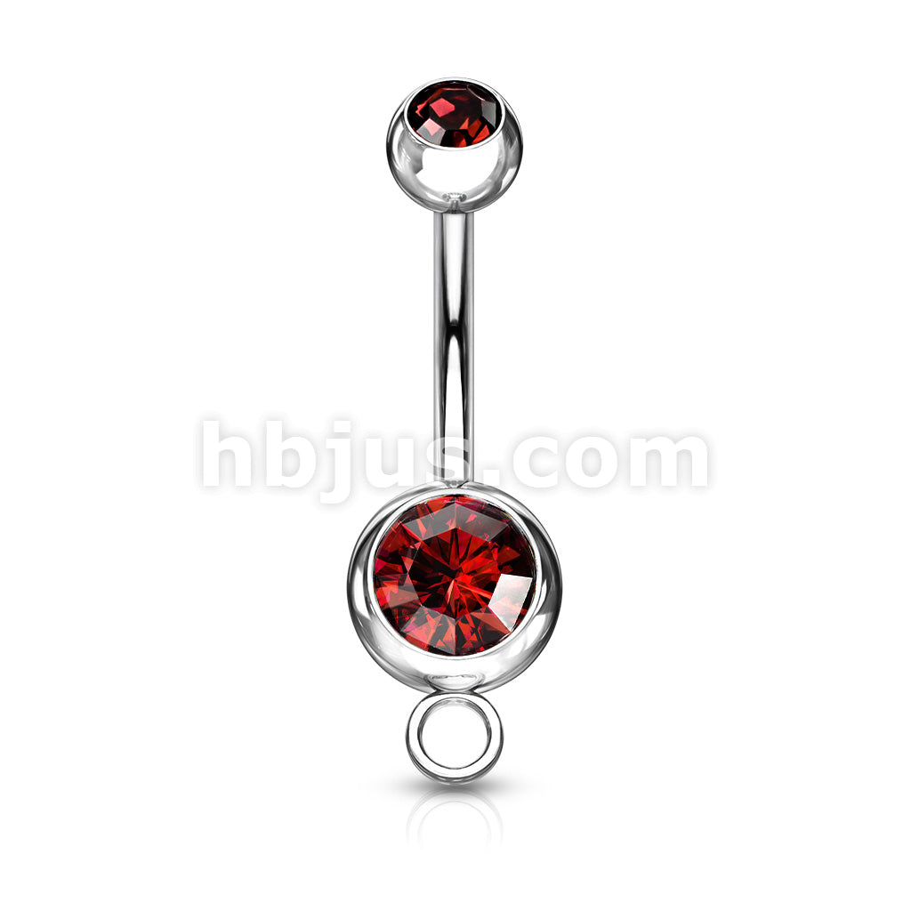 Double Press Fit Gem 316L Surgical SteelNavel Ring w/Steel Hoop - Image 10