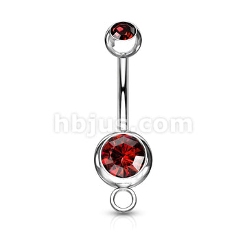Double Press Fit Gem 316L Surgical SteelNavel Ring w/Steel Hoop - Image 10