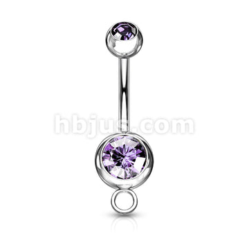 Double Press Fit Gem 316L Surgical SteelNavel Ring w/Steel Hoop - Image 11