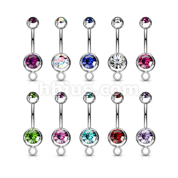 Double Press Fit Gem 316L Surgical SteelNavel Ring w/Steel Hoop - Image 13