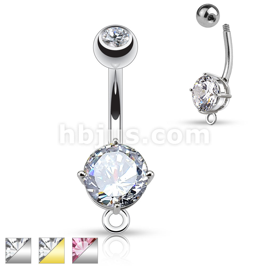 316L Surgical Steel 316L Surgical Steel Round CZ Prong Set O-Ring for...