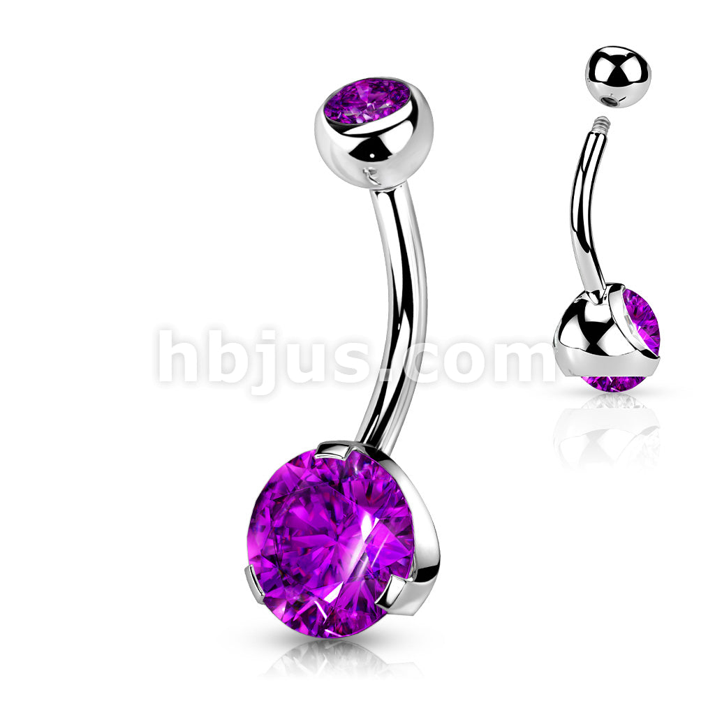316L Surgical Steel Navel Ring with Prong Set Gem - Image 3