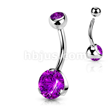 316L Surgical Steel Navel Ring with Prong Set Gem - Image 3