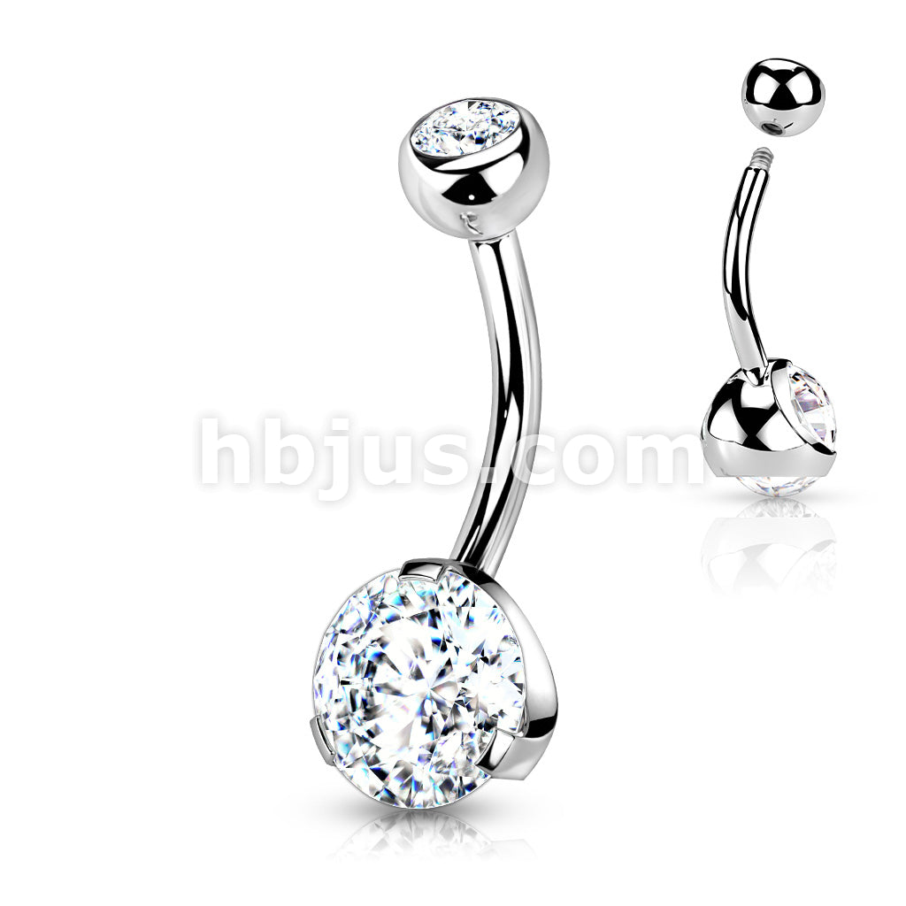 316L Surgical Steel Navel Ring with Prong Set Gem - Image 4