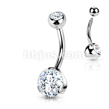 316L Surgical Steel Navel Ring with Prong Set Gem - Image 4
