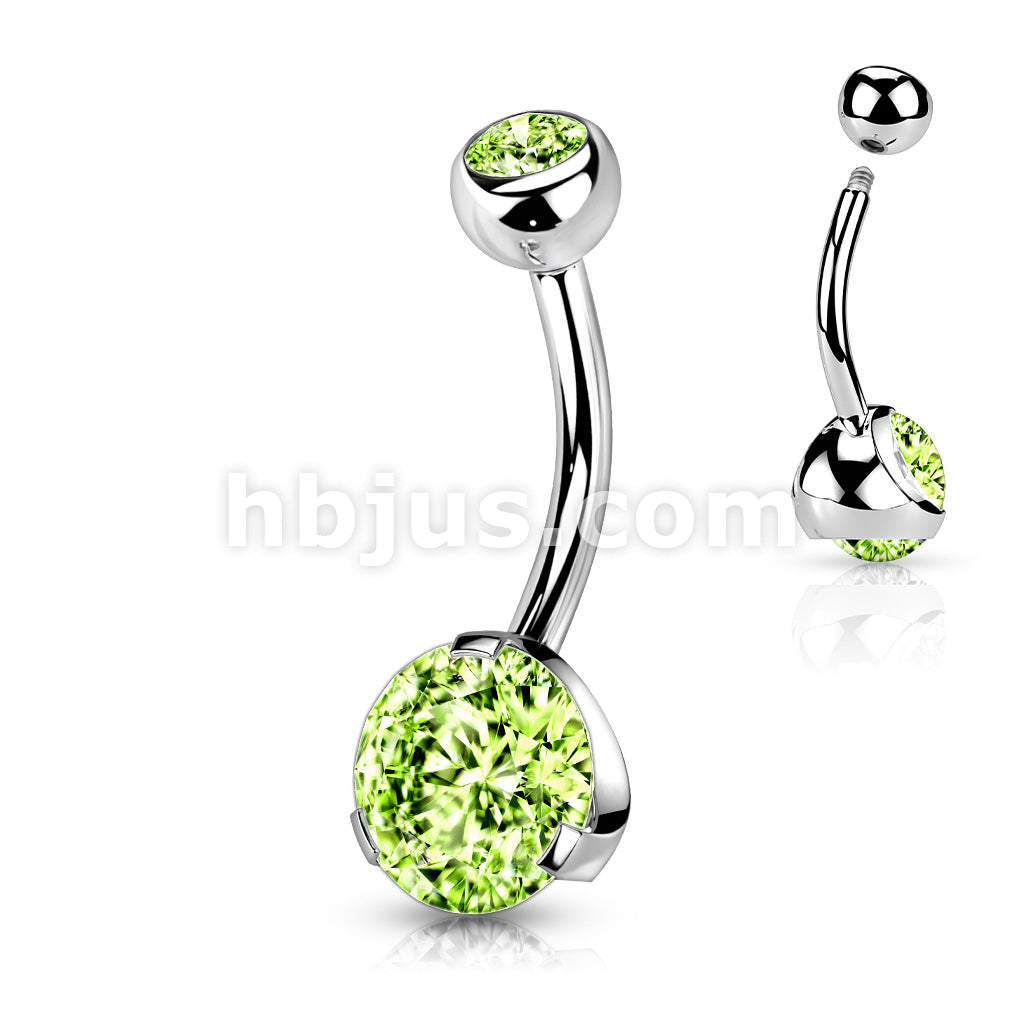 316L Surgical Steel Navel Ring with Prong Set Gem - Image 5