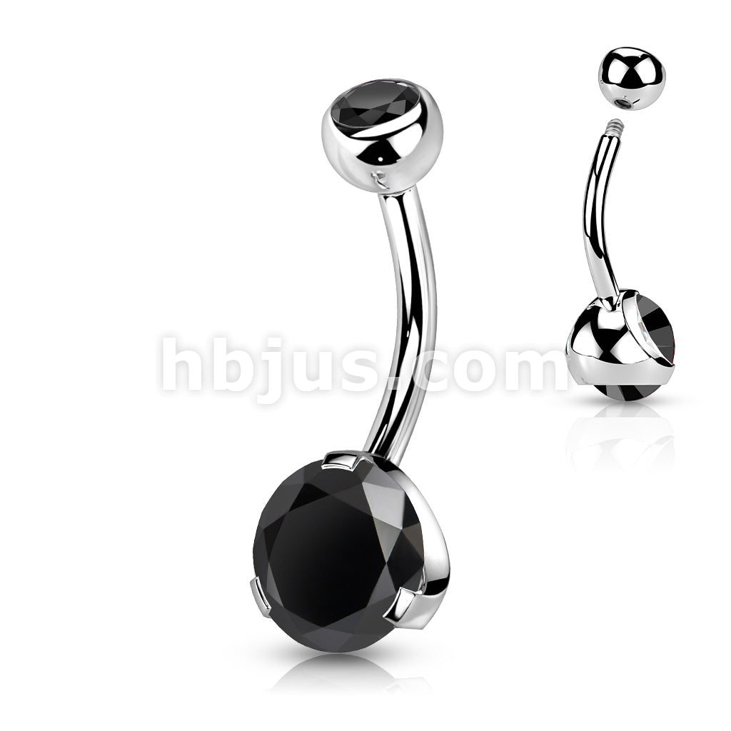 316L Surgical Steel Navel Ring with Prong Set Gem - Image 6