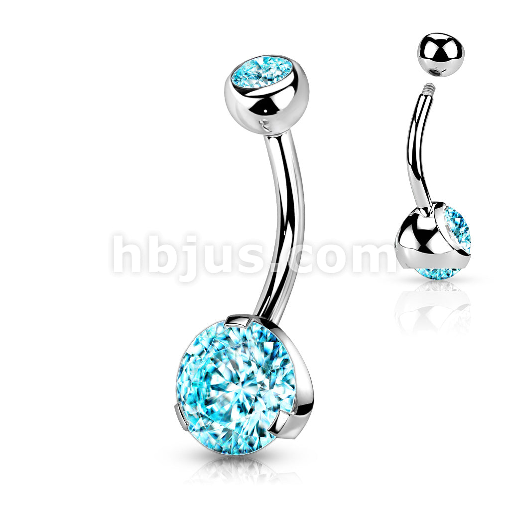 316L Surgical Steel Navel Ring with Prong Set Gem - Image 8
