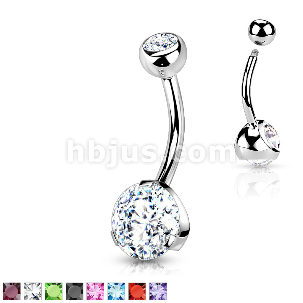 316L Surgical Steel Navel Ring with Prong Set Gem - Image 2