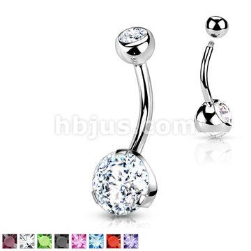 316L Surgical Steel Navel Ring with Prong Set Gem - Image 2
