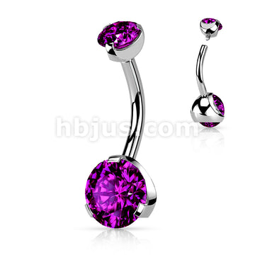 316L Surgical Steel Internally Threaded Prong Set CZ Navel Ring - Image 3