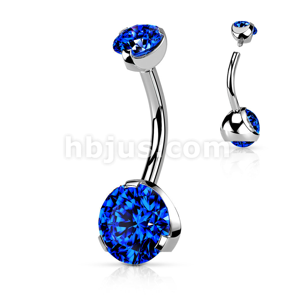 316L Surgical Steel Internally Threaded Prong Set CZ Navel Ring - Image 4