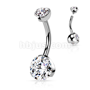 316L Surgical Steel Internally Threaded Prong Set CZ Navel Ring - Image 5