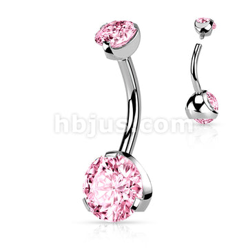 316L Surgical Steel Internally Threaded Prong Set CZ Navel Ring - Image 6