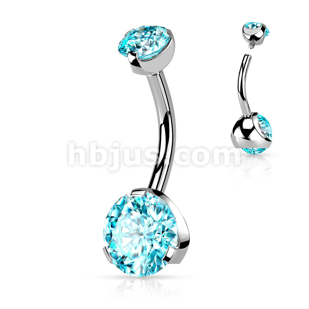 316L Surgical Steel Internally Threaded Prong Set CZ Navel Ring - Image 7