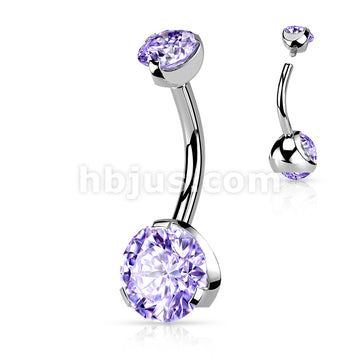 316L Surgical Steel Internally Threaded Prong Set CZ Navel Ring - Image 9