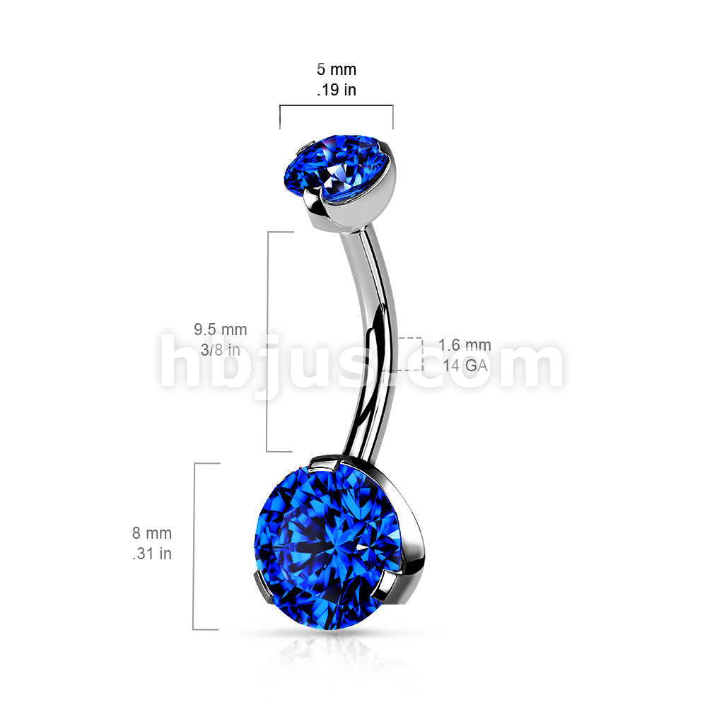 316L Surgical Steel Internally Threaded Prong Set CZ Navel Ring - Image 10