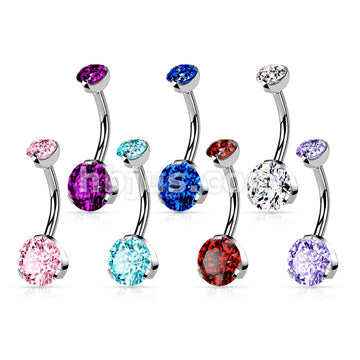 316L Surgical Steel Internally Threaded Prong Set CZ Navel Ring - Image 11